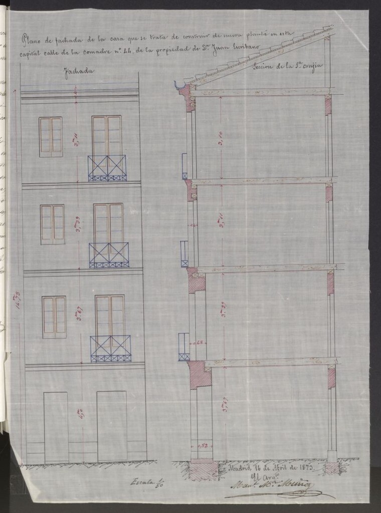 Miniatura de D. Juan Escribano, en sollicitud de licencia para edificar de nueva planta la casa nº 44 de la calle de la Comadre.