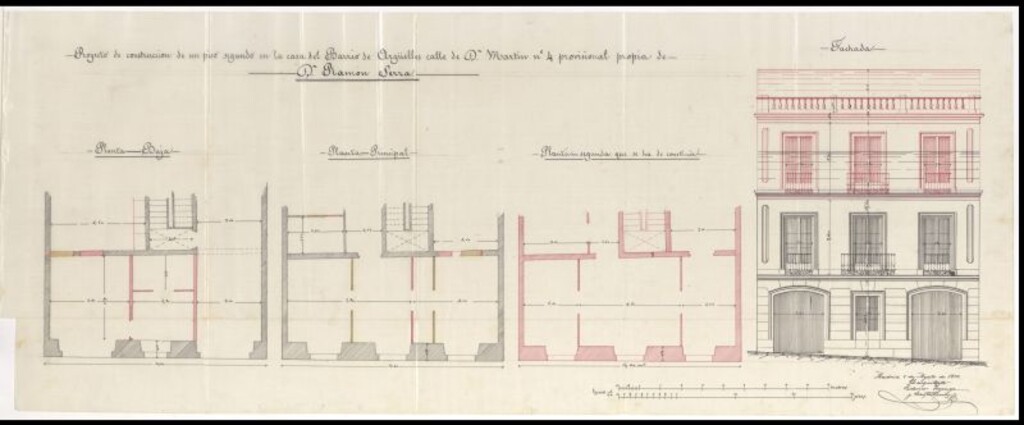 Miniatura de D. Ramón Serra, sobre construcción de un piso 2º en la casa nº 4 provisional de la calle de D. Martín, barrio de Argüelles.