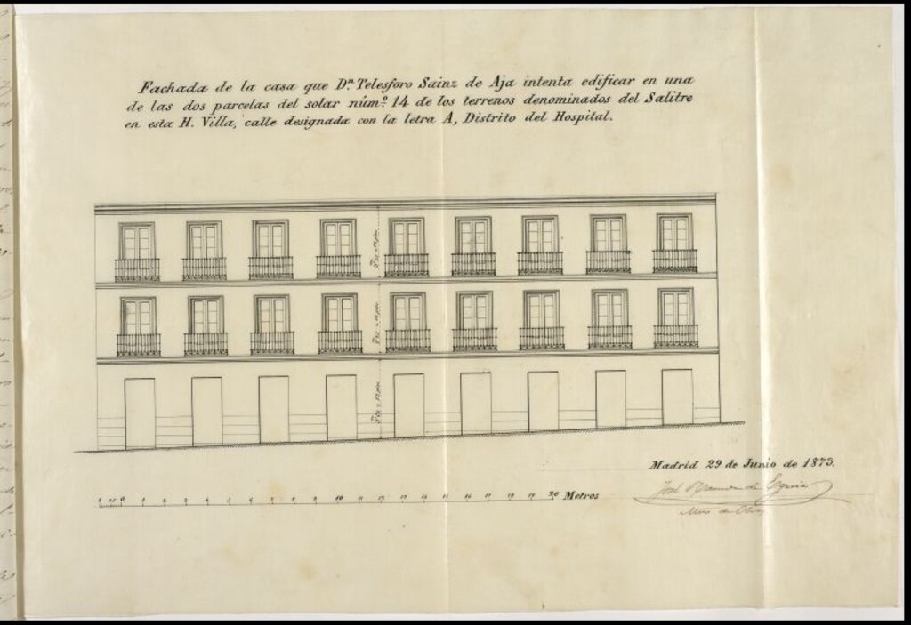 Miniatura de D. Telesforo Sainz de Ajar, para edificació de nueva planta en el solar nº 14 de los terrenos del Salitre.