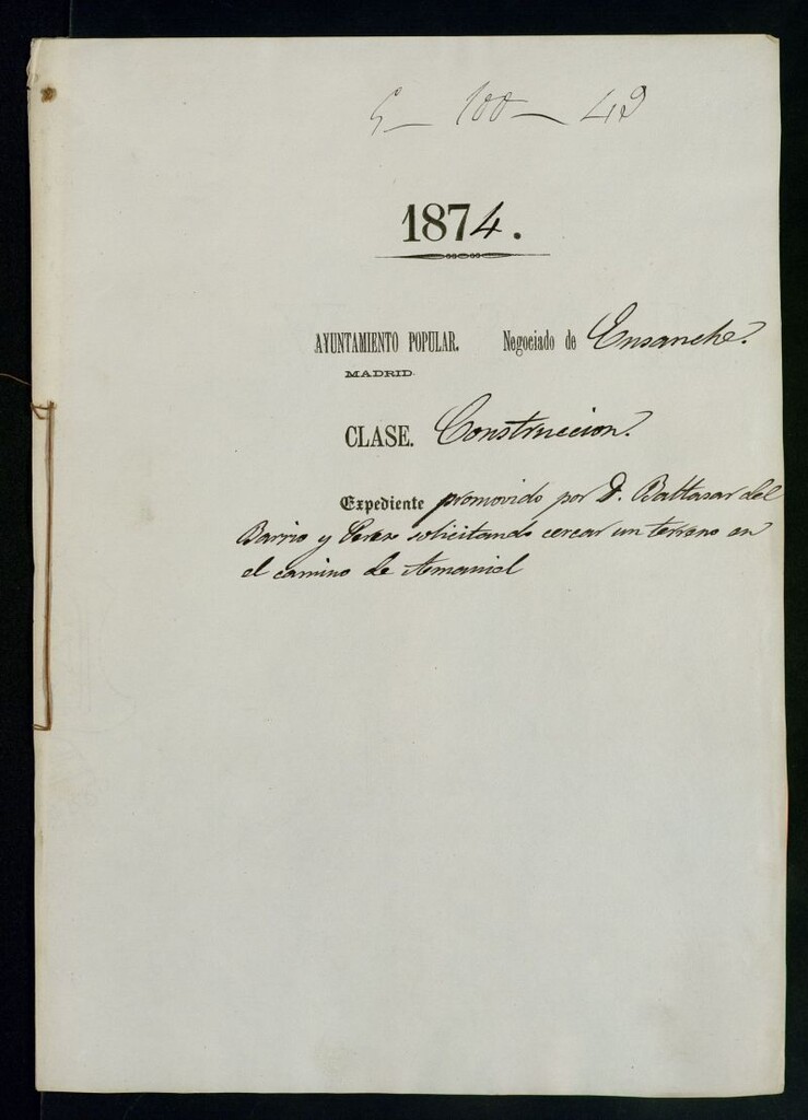 Miniatura de D. Baltasar del Barrio y Pérez, solicitando cercar un terreno en el camino de Amaniel.