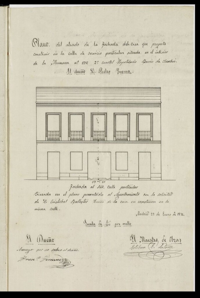 Miniatura de D. Pedro Inzua, solicitando hacer una casa en el interior de la manzana nº 132.