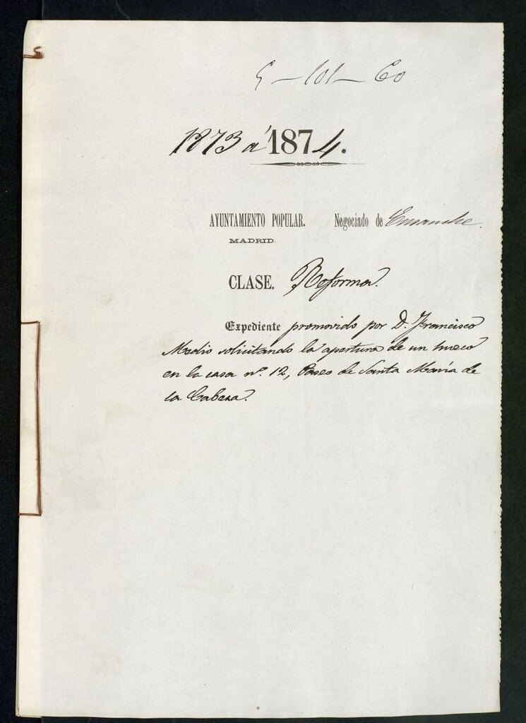 Miniatura de D. Francisco Medio, solicitando la apertura de un hueco en la casa nº 12, Paseo de Santa María de la Cabeza.
