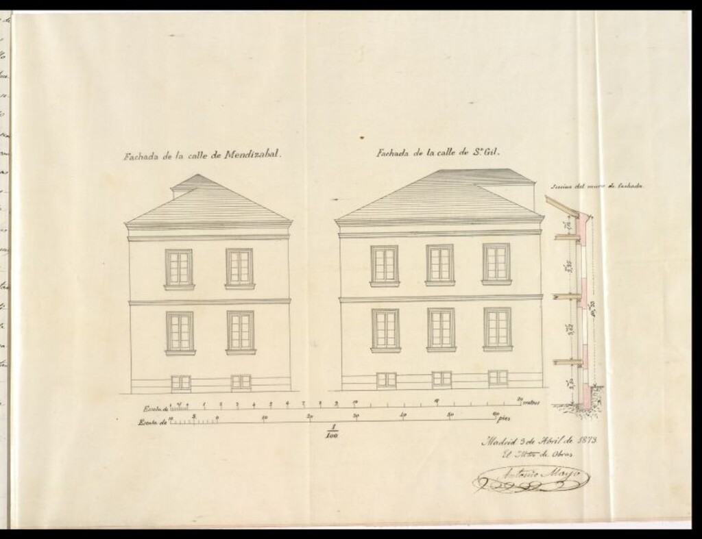 Miniatura de D. Eugenio Maffei, en solicitud de licencia para construir de nueva planta en terreno situado en el Barrio de Argüelles calle de Mendizabal con vuelta al nueva calle de San Gil.