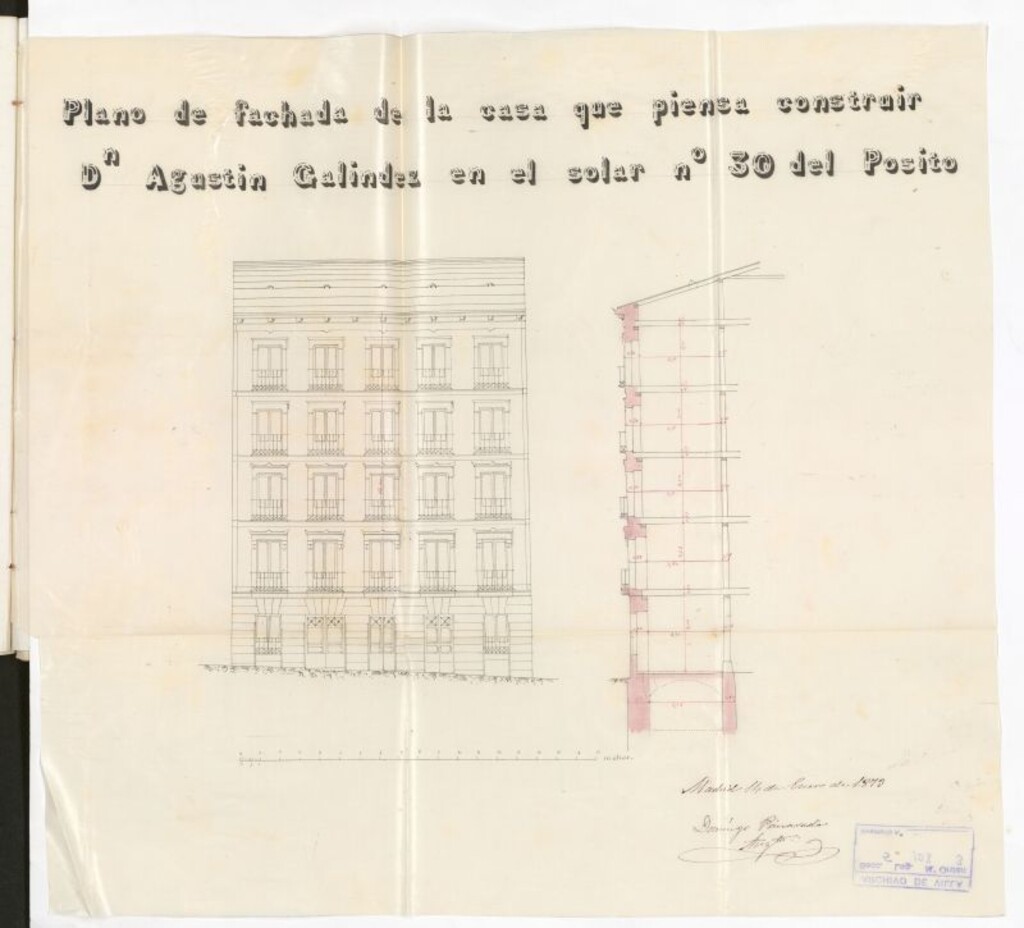 Miniatura de D. Agustín Galindez, para edificar de nueva planta en el solar nº 30 de Pósito de Madrid.