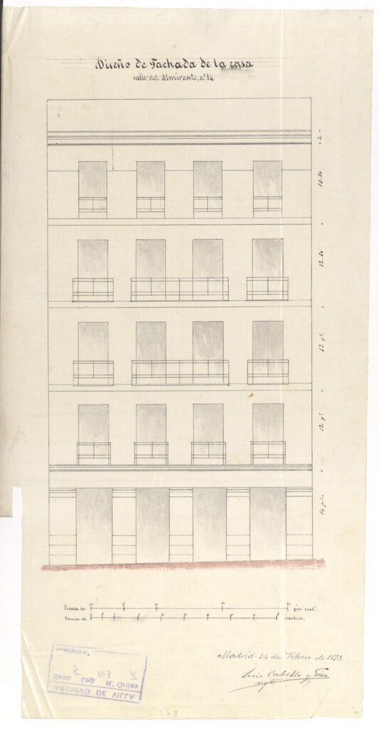 Miniatura de D. Fermín Sánchez y Salas, como apoderado de D. Luis Cabello para edificar en el solar nº 9 de la calle del Almirante.