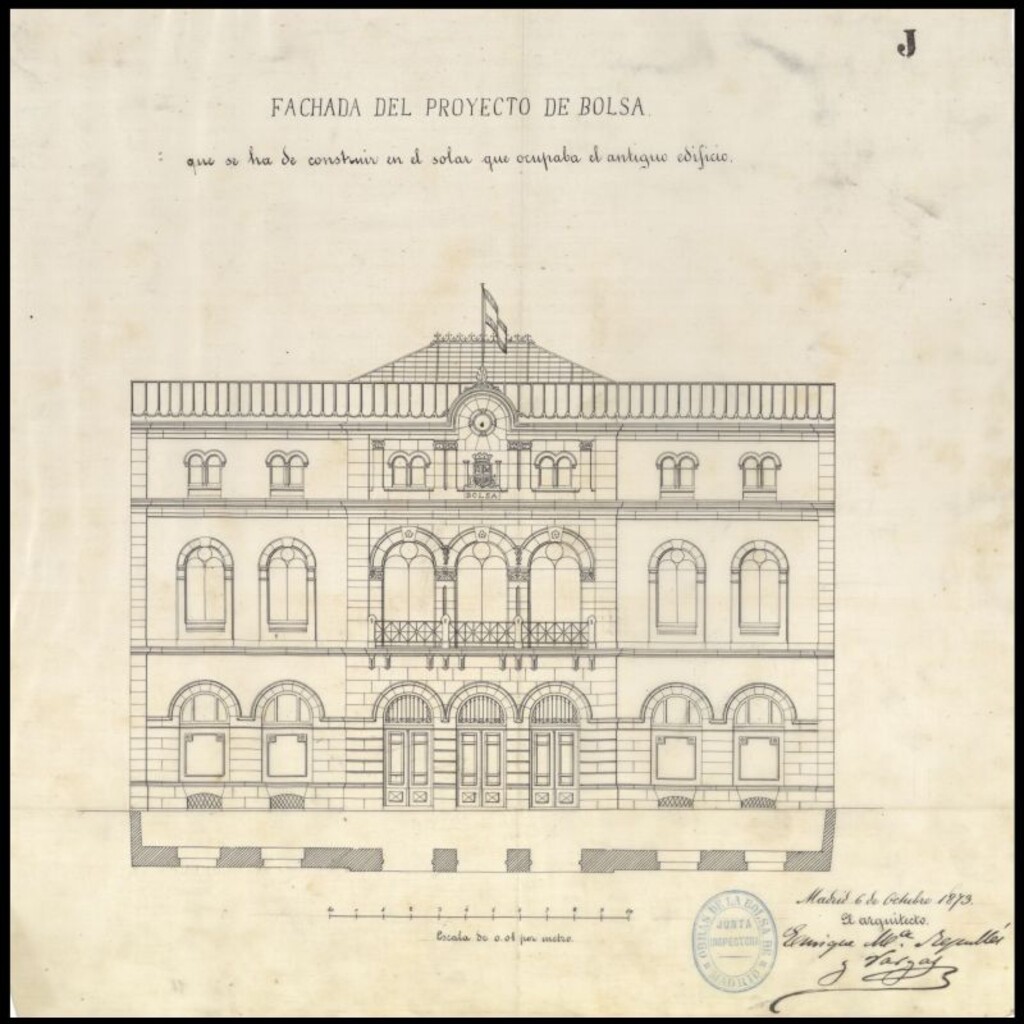 Miniatura de D. Antonio Sanjuan, para construir de nueva planta el edificio de la "Bolsa".