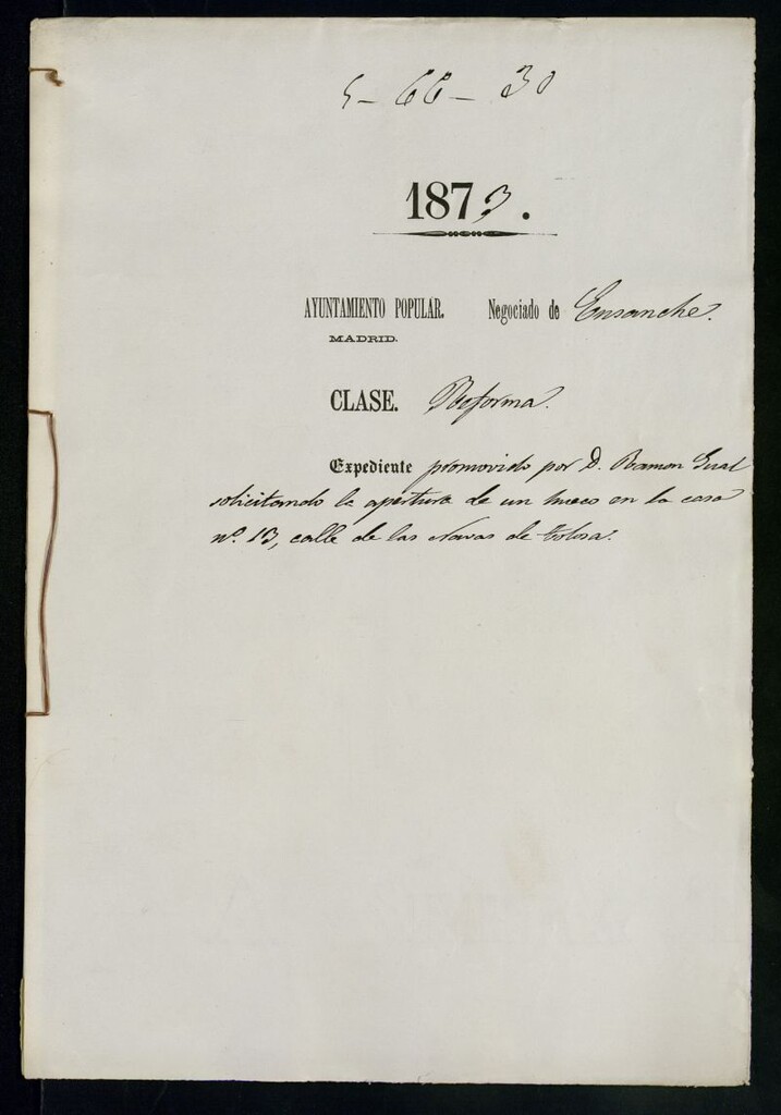 Miniatura de D. Ramón Gual, solicitando la apertura de un hueco en la casa nº 13, calle de las Navas de Tolosa.