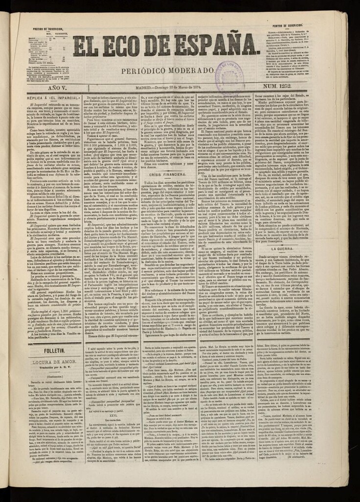 Miniatura de El Eco de España del 22 de marzo de 1874