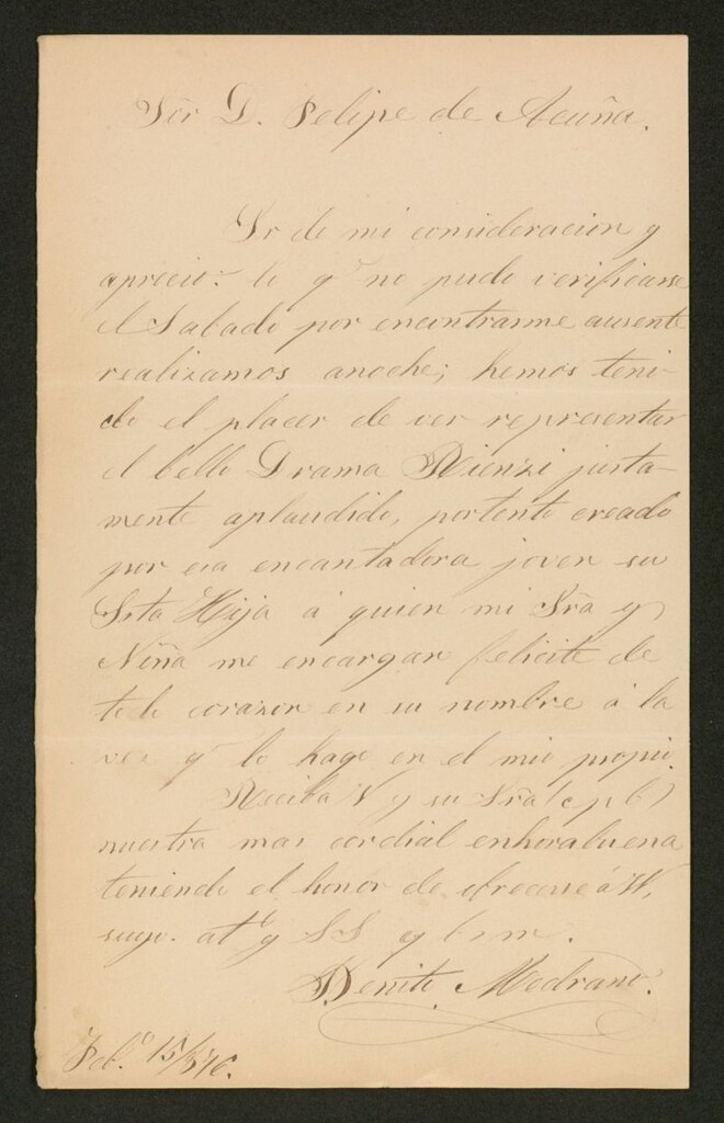 Miniatura de [Carta], 1876 Febrero, 15, Madrid a Felipe de Acuña