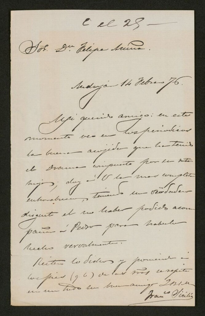 Miniatura de [Carta], 1876 febrero 14, [s.l.] a Felipe Acuña