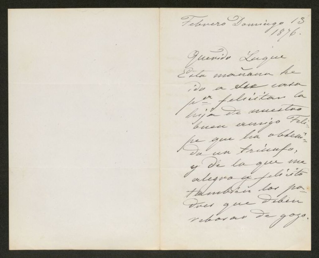 Miniatura de [Carta], 1876 febrero domingo 13, Madrid a Luque