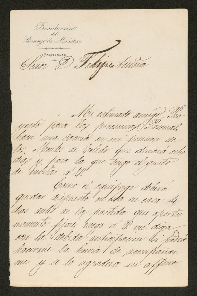 Miniatura de Carta], 1869 Dic. 4, Madrid, a Felipe de Acuña