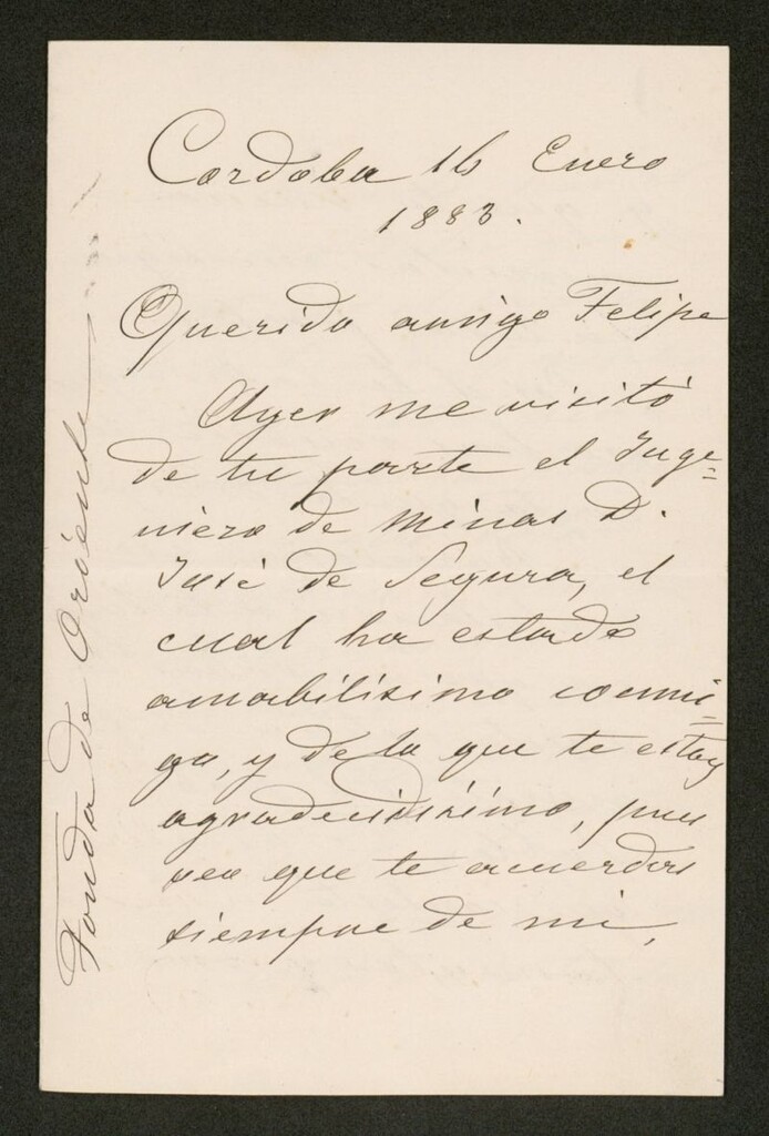Miniatura de [Carta], 1883 Enero 14, Córdoba, a Felipe de Acuña