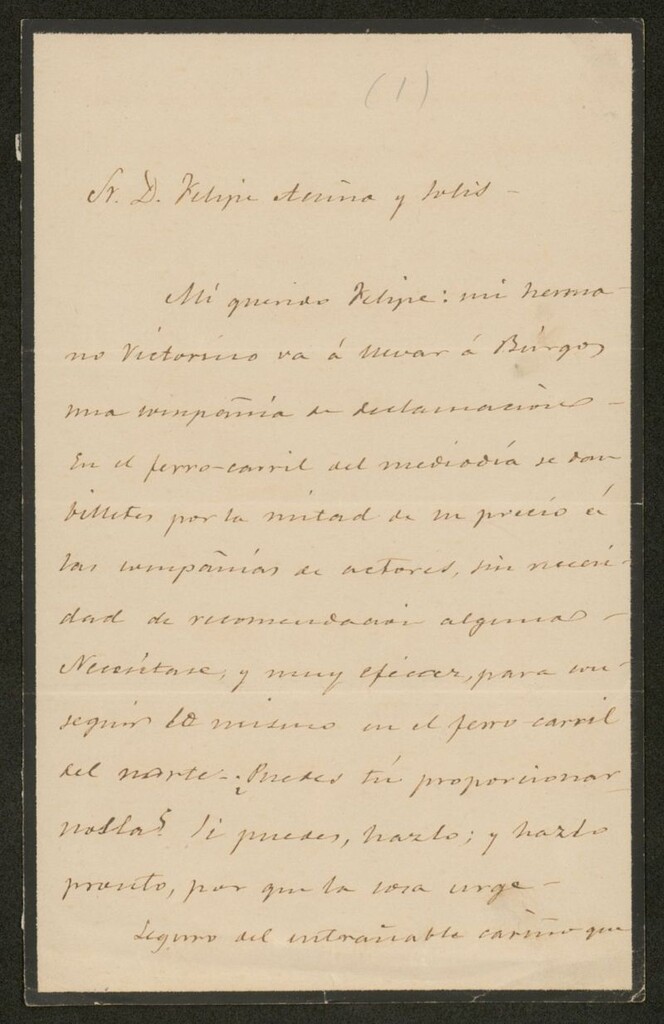 Miniatura de Carta], 1868 abril 6, Madrid, a Felipe de Acuña