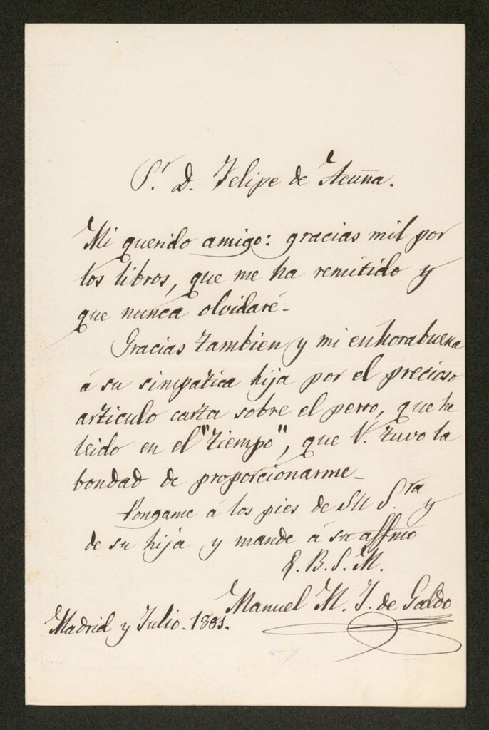 Miniatura de [Carta], 1881 Julio, Madrid a Felipe de Acuña