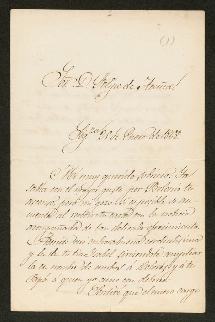 Miniatura de [Carta], 1868 ene. 25, Sigüenza, a Felipe de Acuña