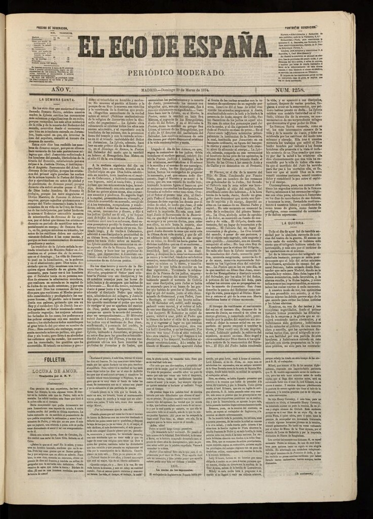 Miniatura de El Eco de España del 29 de marzo de 1874