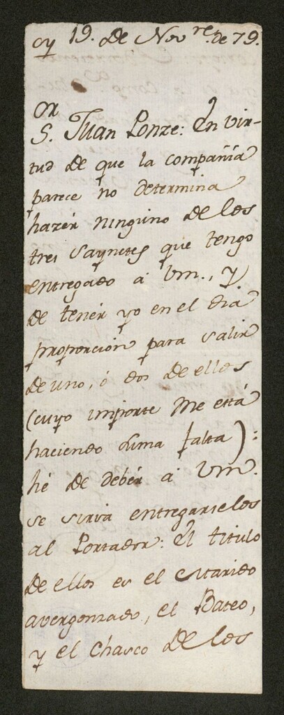 Miniatura de [Carta], 1779 nov. 19, [s.l.] a Juan Ponze