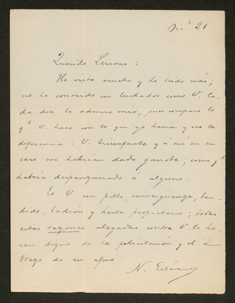 Miniatura de [Carta], [s.a.] dic. 21, [s.l.], a Alejandro Lerroux