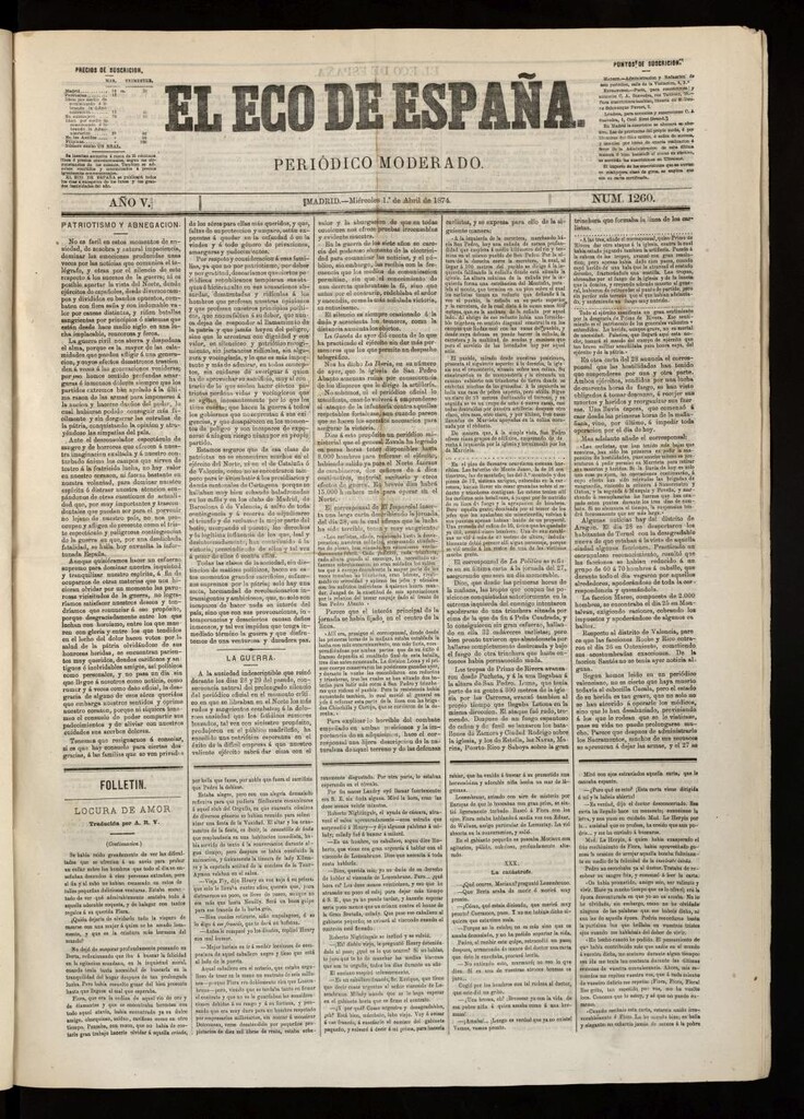 Miniatura de El Eco de España del 1 de abril de 1874