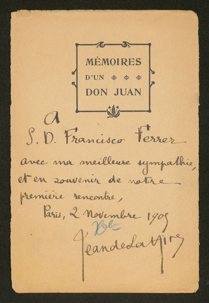 Miniatura de [Dedicatoria], 1905 Noviembre 2, Paris a Francisco Ferrer