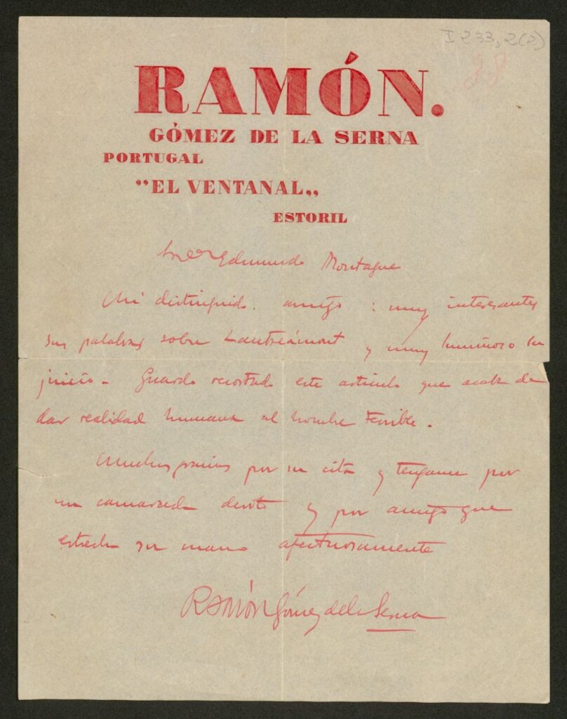 Miniatura de [Carta a Edmundo Montagne felicitándole por su artículo sobre Lautremont]