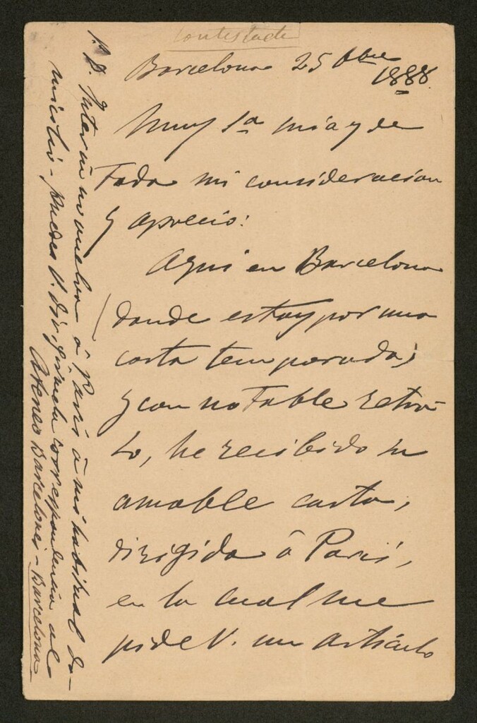 Miniatura de [Carta], 1888 oct. 25, Barcelona, a Rosario Acuña