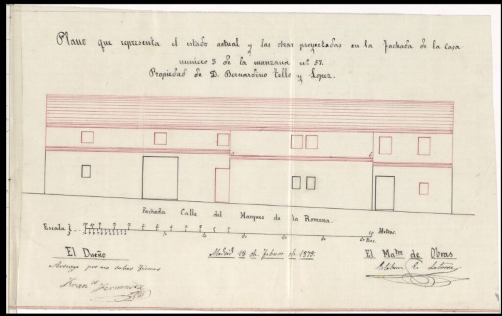 Miniatura de D. Bernardino Tello, para levantar un sotabanco en la casa nº 3, calle de Marqués de la Romana.