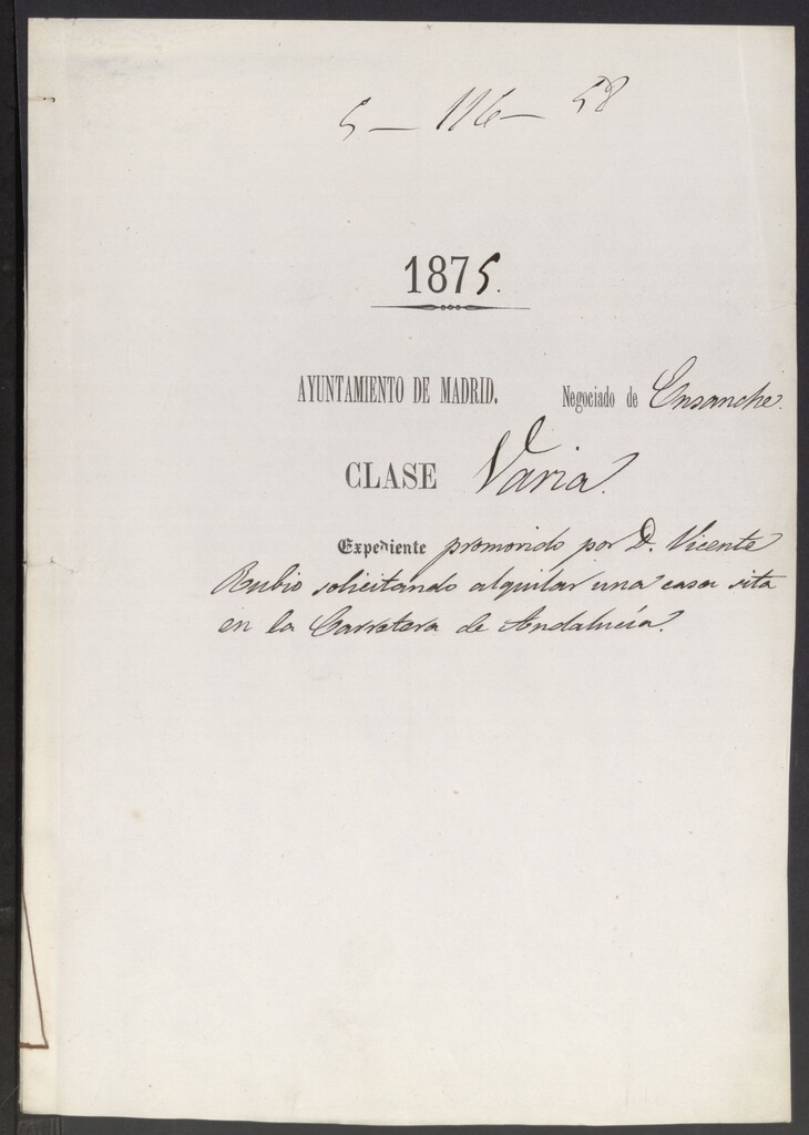 Miniatura de D. Vicente Rubio, solicitando alquilar una casa sita en la Carretera de Andalucía.
