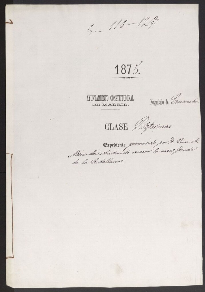 Miniatura de D. Juan A. Menéndez, solicitando revocar la casa Fonda de la Castellana.