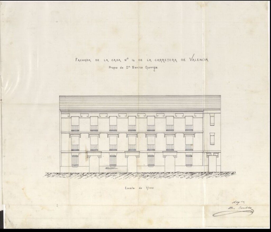 Miniatura de D. Benito Garriga, solicitando permiso para elevar un piso a la casa nº 14, Ronda de Valencia.