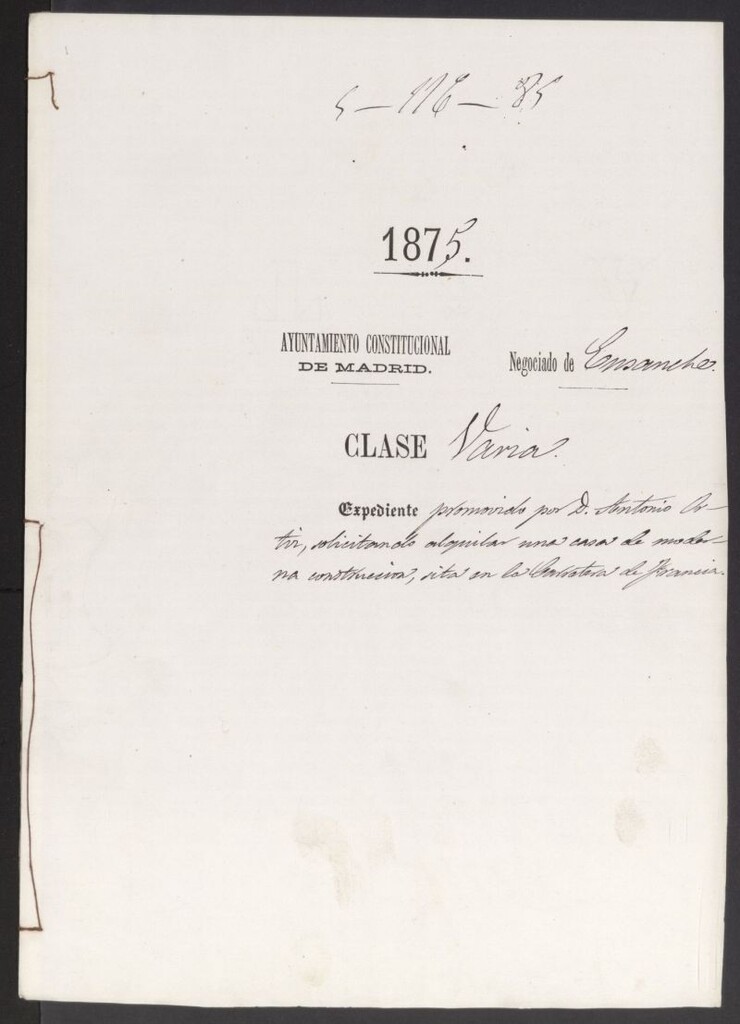 Miniatura de D. Antonio Ortíz, solicitando alquilar una casa de moderna construción, sita en la Carretera de Francia.