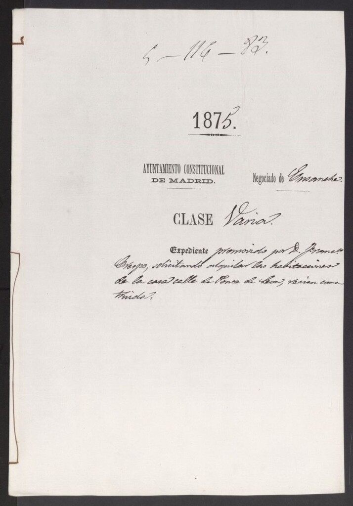 Miniatura de D. Francisco Crespo, solicitando alquilar las habitaciones de la casa calle de Ponce de León, recién construida.