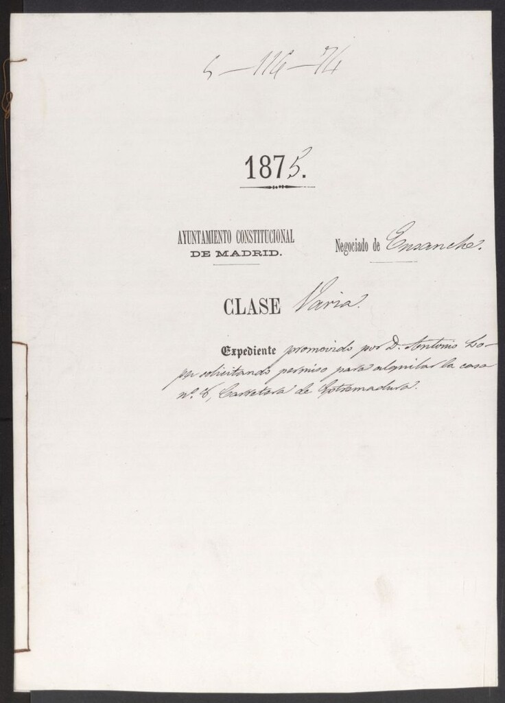 Miniatura de D. Antonio López, solicitando permiso para alquilar la casa nº 8, Carretera de Extremadura.