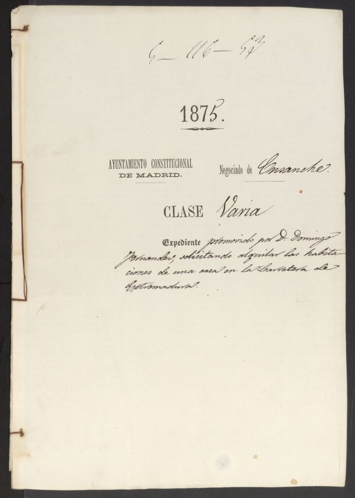 Miniatura de D. Domingo Fernández, solicitando alquilar las habitaciones de una casa en la Carretera de Extremadura.