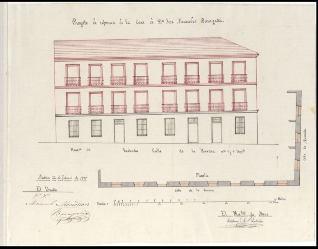 Miniatura de D. José Menéndez Baragaña, sollicitando levantar dos pisos sobre la planta baja de la casa nº 6, paseo de la Habana con vuelta a la calle de Quesada