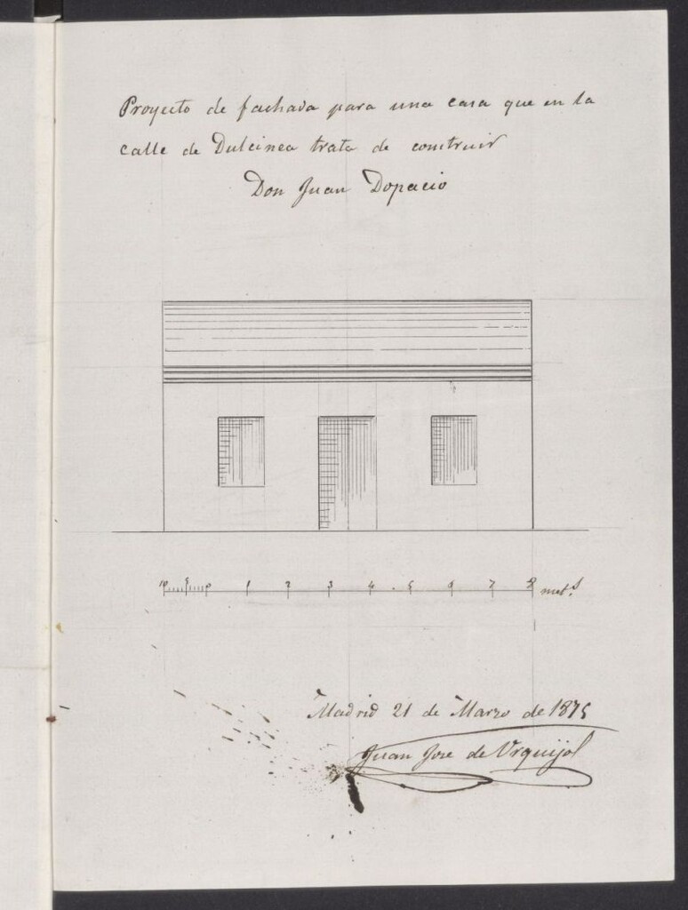 Miniatura de D. Juan Dopacio, solicitando levantar una casita más allá de los Cuatro Caminos.