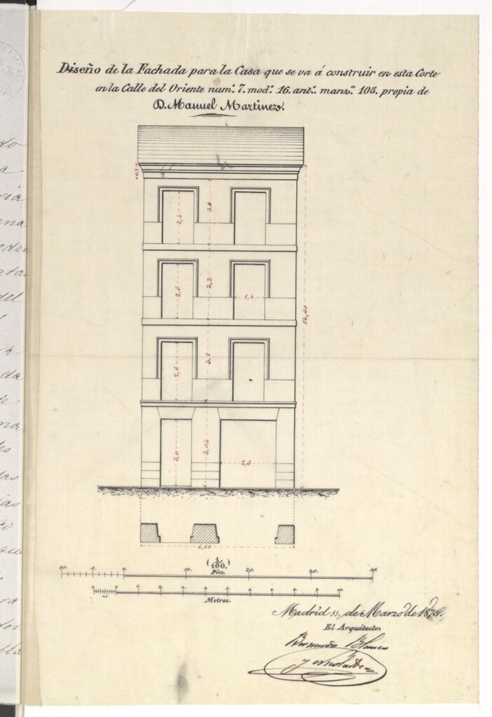 Miniatura de D. Manuel Martínez, en solicitud de licencia para construir de nueva planta la casa nº 7 de la calle de Oriente.
