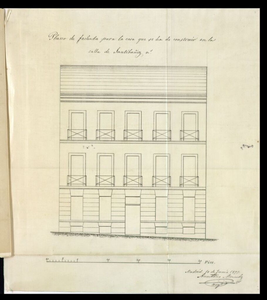 Miniatura de D. Francisco Ponzano, en solicitud de licencia para construir de nueva planta en un solar situado en la calle de Santibañez.