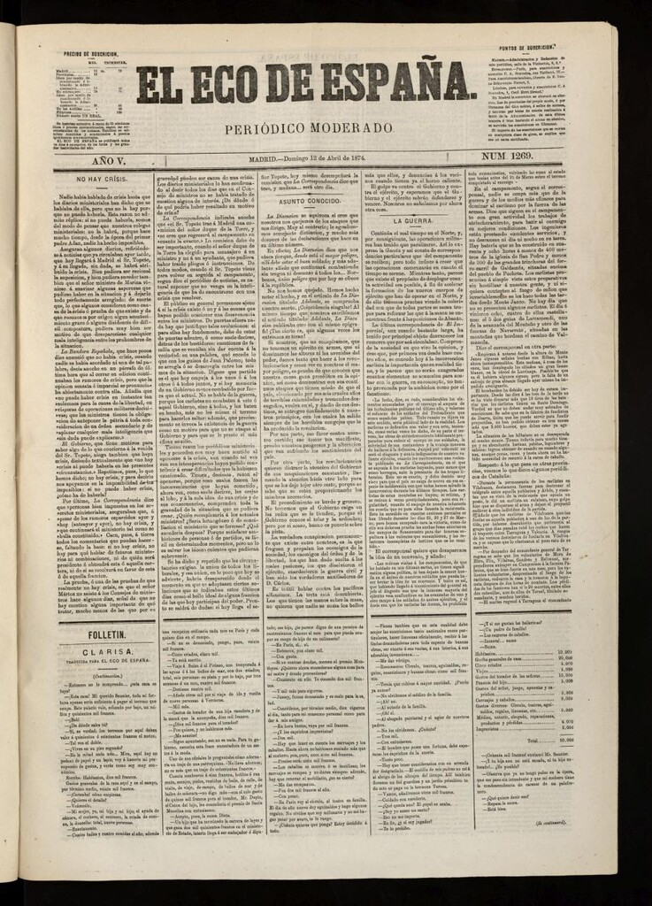 Miniatura de El Eco de España del 12 de abril de 1874