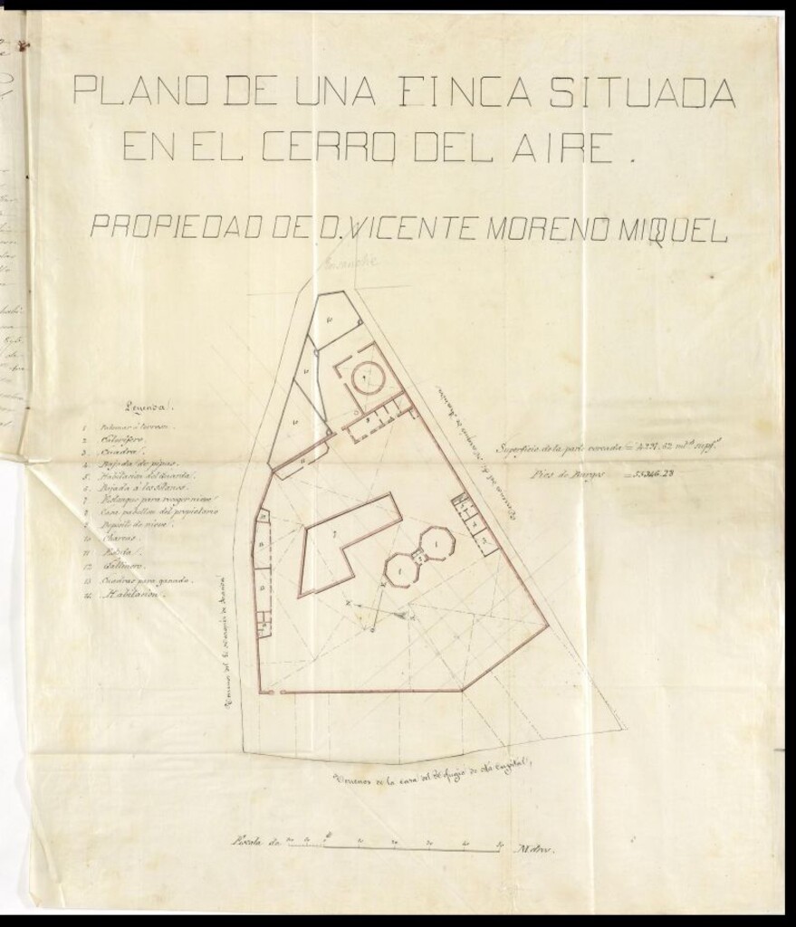 Miniatura de D. Vicente Moreno Miguel, solicitando levantar varias casitas en el interior de la posesión conocida con el nombre de Quinta Oriental, Cerro del Aire.