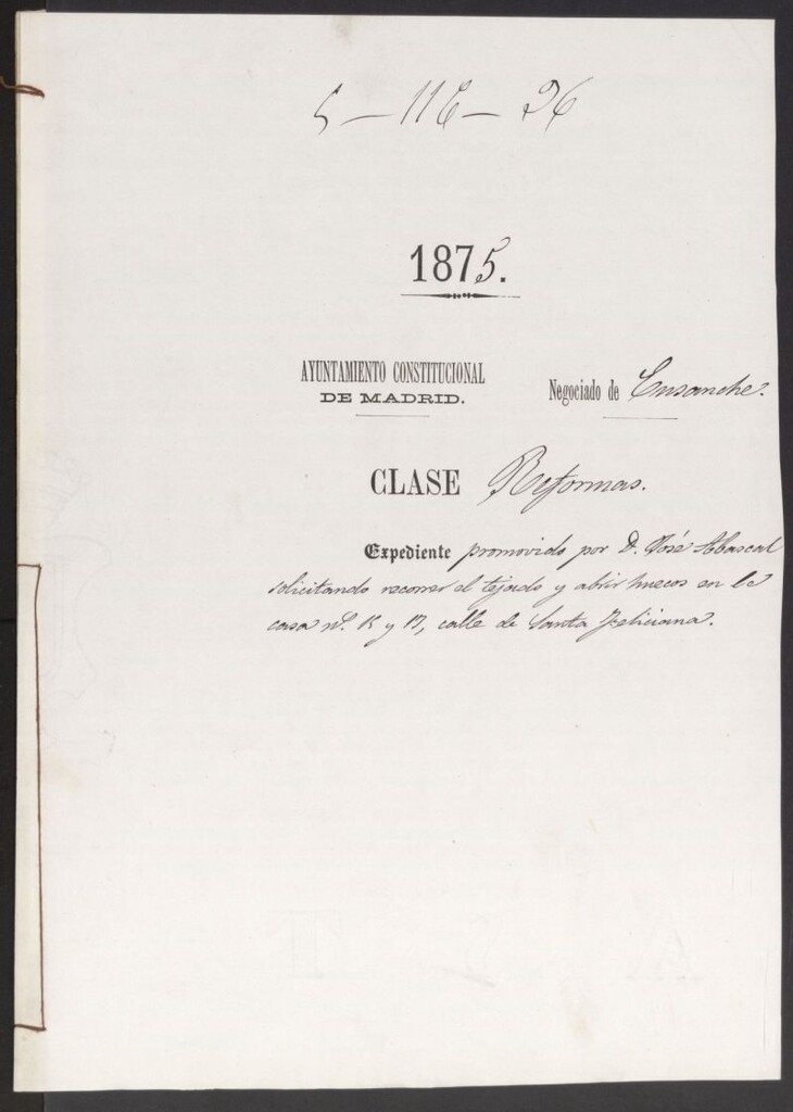 Miniatura de D. José Abascal, solicitando recorrer el tejado y abrir huecos en la casa nº 15 y 17, calle de Santa Feliciana.