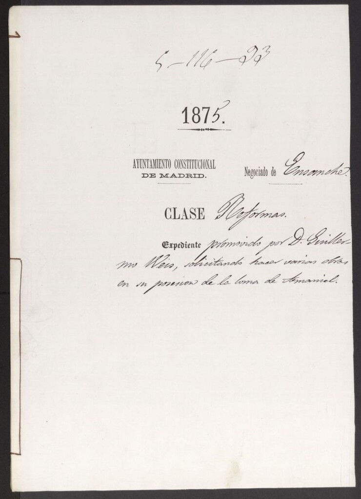 Miniatura de D. Guillermo Weis, solicitando hacer varias obras en su posesión de la zona de Amaniel.