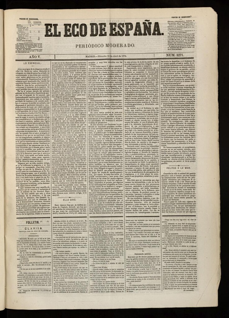 Miniatura de El Eco de España del 15 de abril de 1874