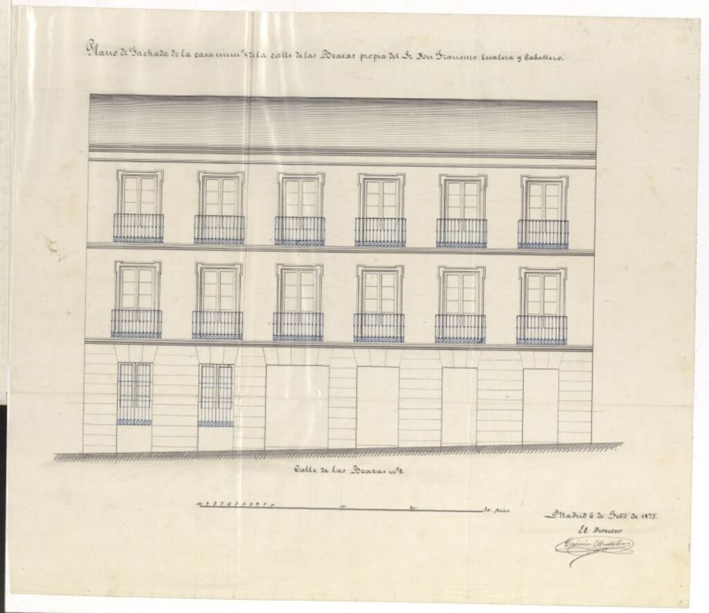 Miniatura de D. Francisco Escalera y Caballero, en solicitud de licencia para construir de nueva planta la casa nº 8 de la calle de las Beatas.
