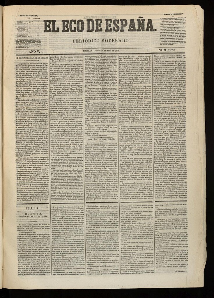 Miniatura de El Eco de España del 16 de abril de 1874
