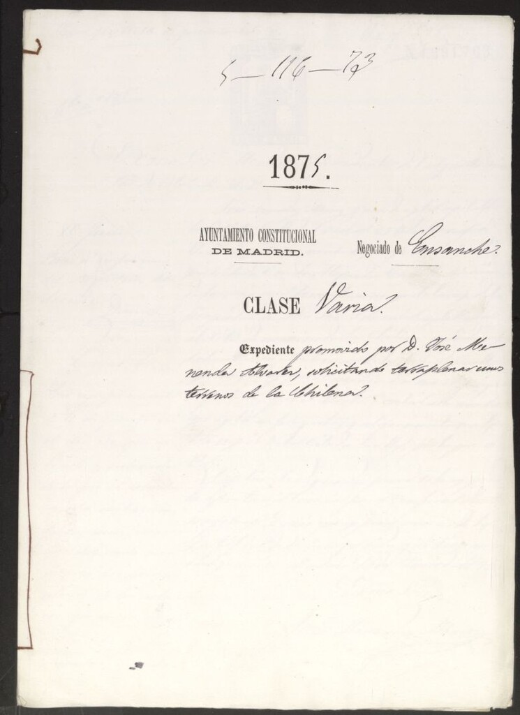 Miniatura de D. José Menéndez Álvarez, solicitando terraplanar unos terrenos de la Chilena.