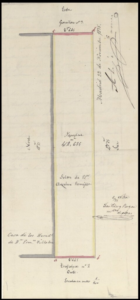 Miniatura de D. Anselmo Ramojaro, solicitando edificar en un terreno de la calle de Trafalgar con accesoria a la de Garcilaso.
