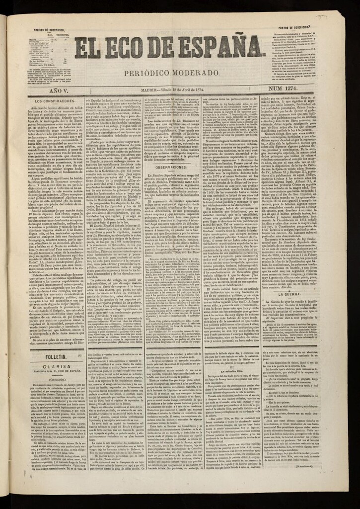 Miniatura de El Eco de España del 18 de abril de 1874