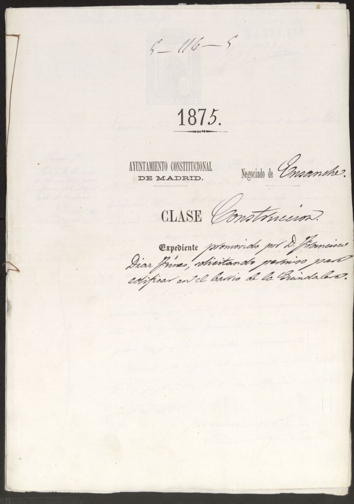 Miniatura de D. Francisco Díaz Funes, solicitando permiso para edificar en el barrio de la Guindalera.